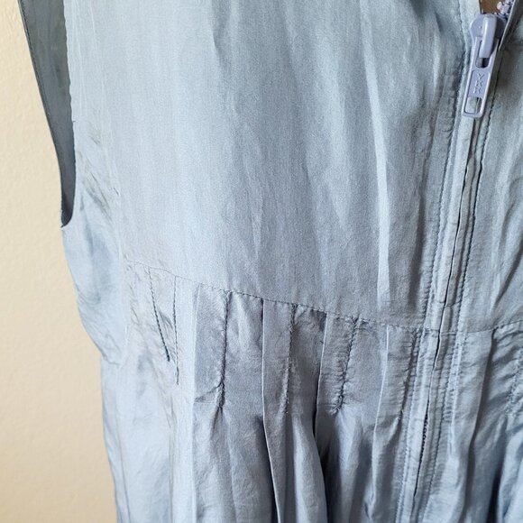 Vintage Blue Silk Hooded Zip Dress, Sleeveless Loose Fit Cover-Up/Size M - Picture 7 of 7